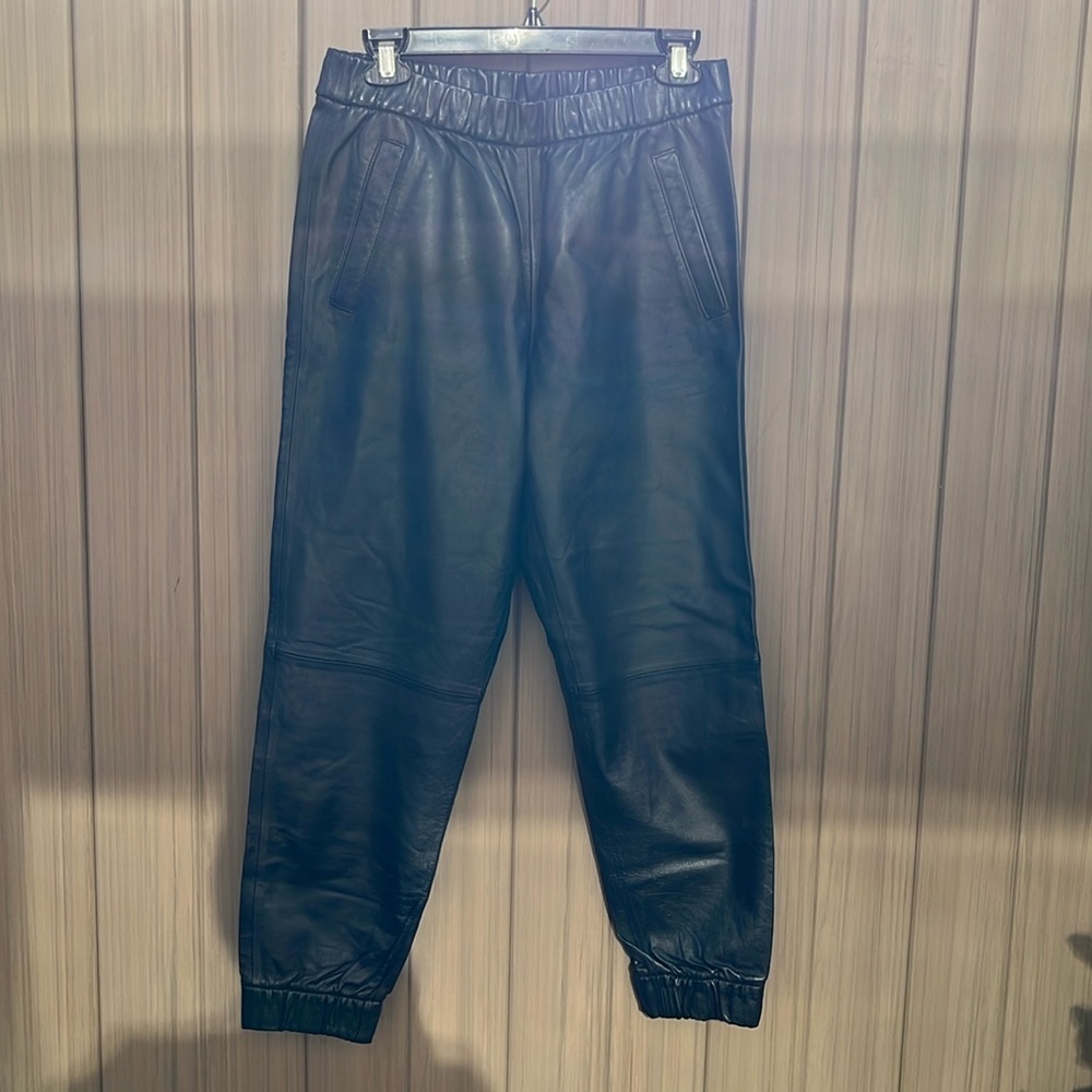 GAP Black Faux Leather Jogger Track Pants